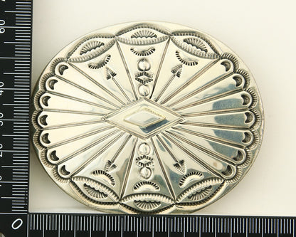 Navajo Belt Buckle 925 Sterling Silver Artist Signed Tim Guerro 2.5x3 in C.80's