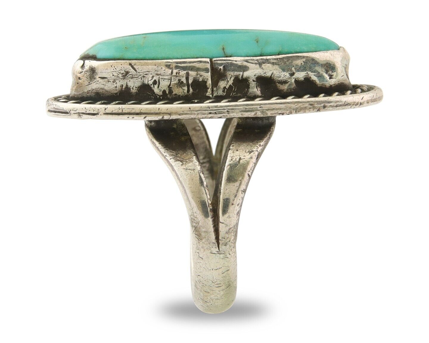 Navajo Ring 925 Sterling Natural Mined Turquoise Handmade C.80's Size 7.5