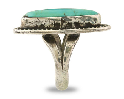 Navajo Ring 925 Sterling Natural Mined Turquoise Handmade C.80's Size 7.5