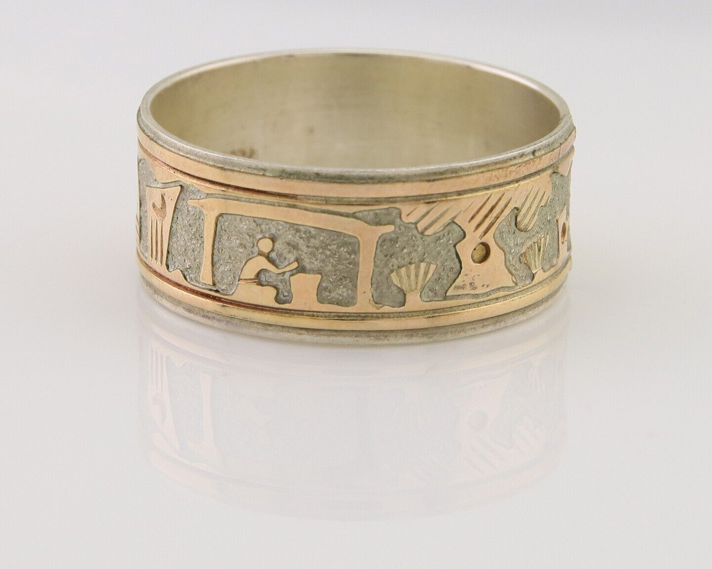 Men Navajo Handmade Ring 925 Silver & Gold Signed C8 C.80's