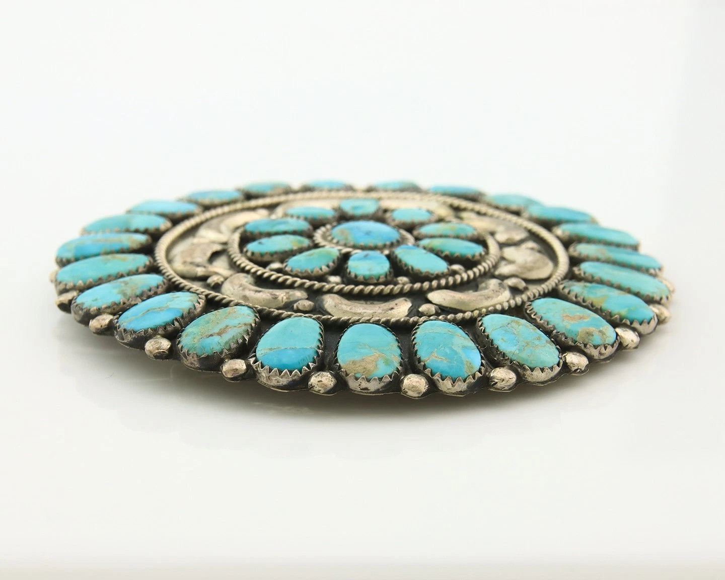Navajo Handmade Pin Sterling Silver Turquoise Vintage Artist Signed LMB 3 in