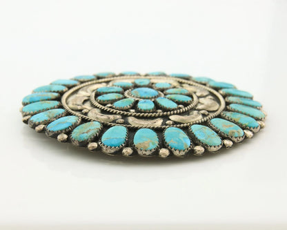 Navajo Handmade Pin Sterling Silver Turquoise Vintage Artist Signed LMB 3 in