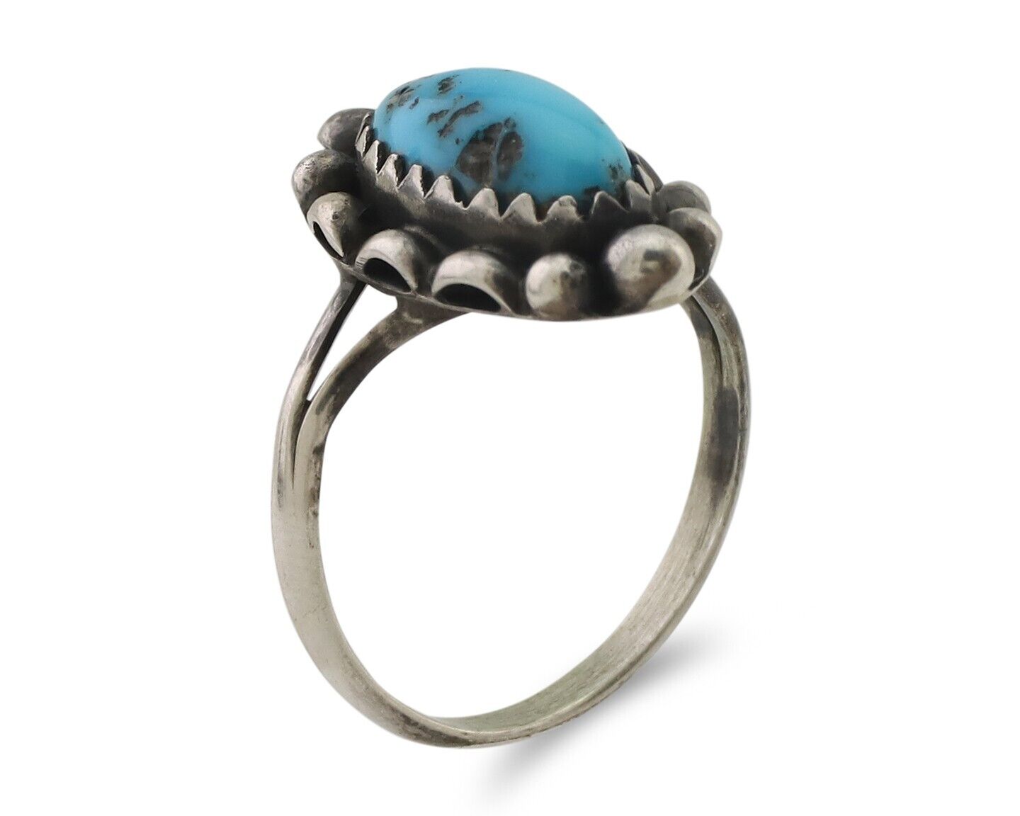 Navajo Ring 925 Silver Sleeping Beauty Turquoise Artist Signed SC C.80's