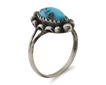 Navajo Ring 925 Silver Sleeping Beauty Turquoise Artist Signed SC C.80's