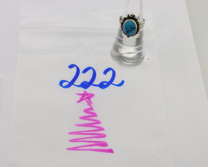 Navajo Ring 925 Silver Sleeping Beauty Turquoise Artist Signed SC C.80's