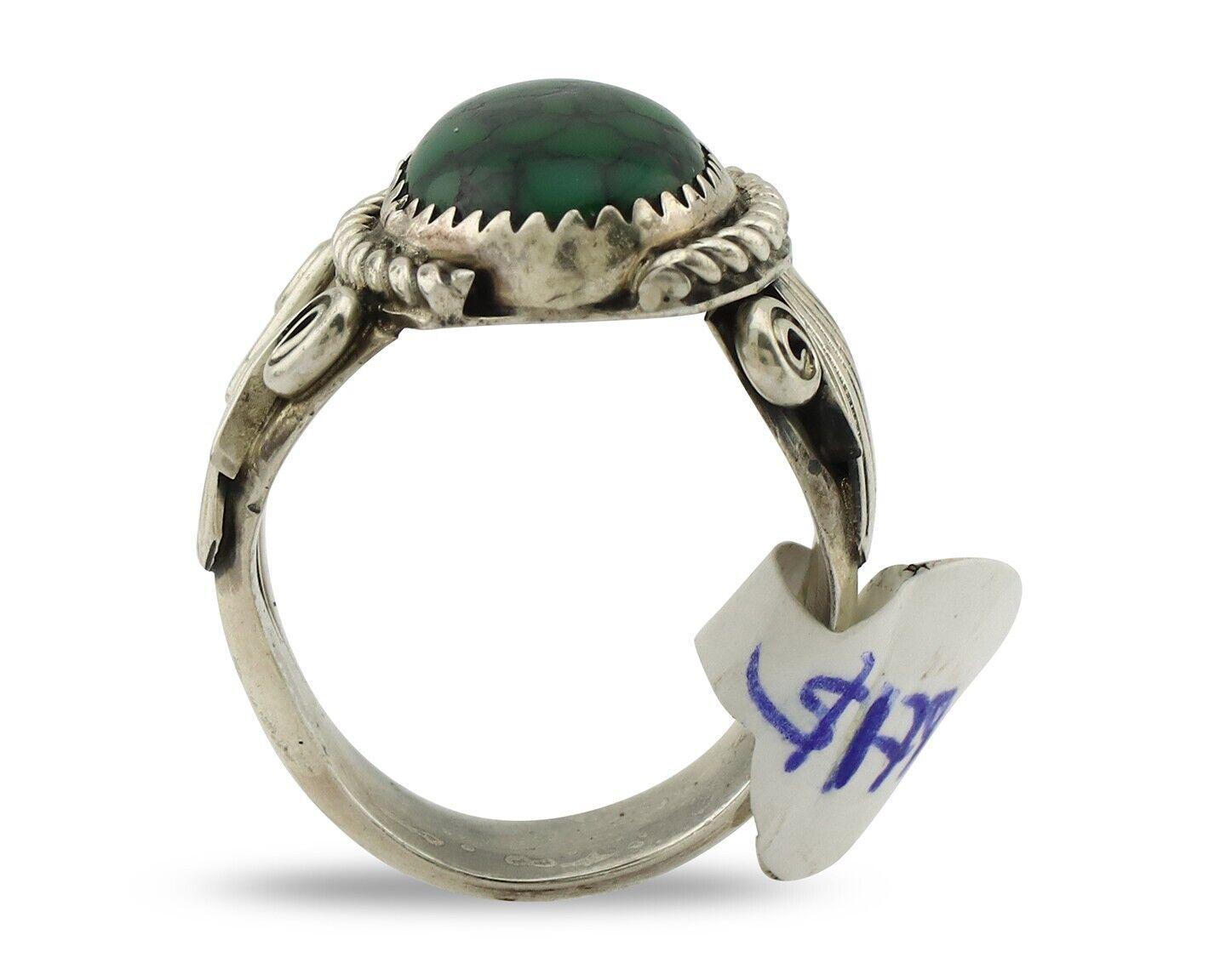Navajo Ring 925 Silver Green Spiderweb Turquoise Artist Signed Sylver Ray C.80's