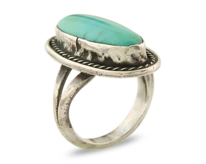 Navajo Ring 925 Sterling Natural Mined Turquoise Handmade C.80's Size 7.5
