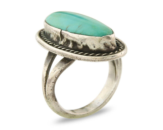 Navajo Ring 925 Sterling Natural Mined Turquoise Handmade C.80's Size 7.5