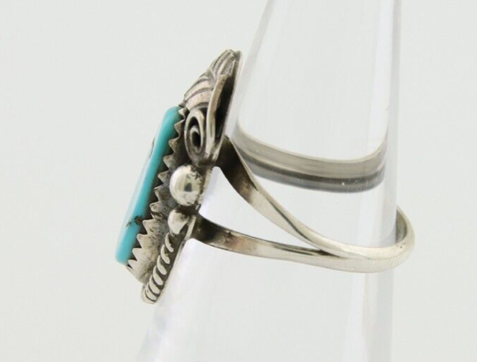 Navajo Ring .925 Silver Natural Slab Turquoise Signed Justin Morris C.80's