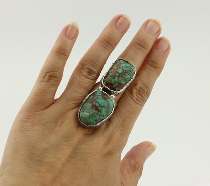 Navajo Ring 925 Silver Natural Green Turquoise Artist Signed M Guerro C.80's