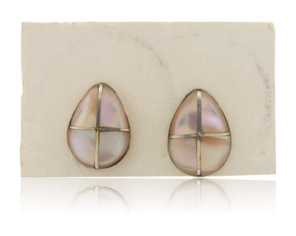 Navajo Earrings 925 Silver Pink Mussel Native American Artist C.80's