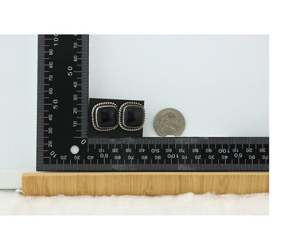 Navajo Cufflinks 925 Silver Native American Artist Natural Onyx C.80's