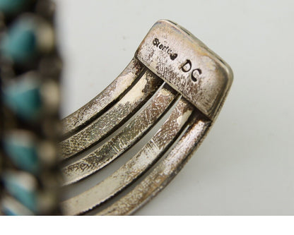 Navajo Bracelet 925 Silver Natural Blue Turquoise Signed Delbert Chatter C.80's