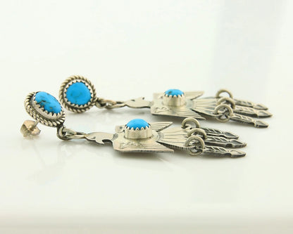 Navajo Bird Earrings Sterling Silver Natural Turquoise Signed J