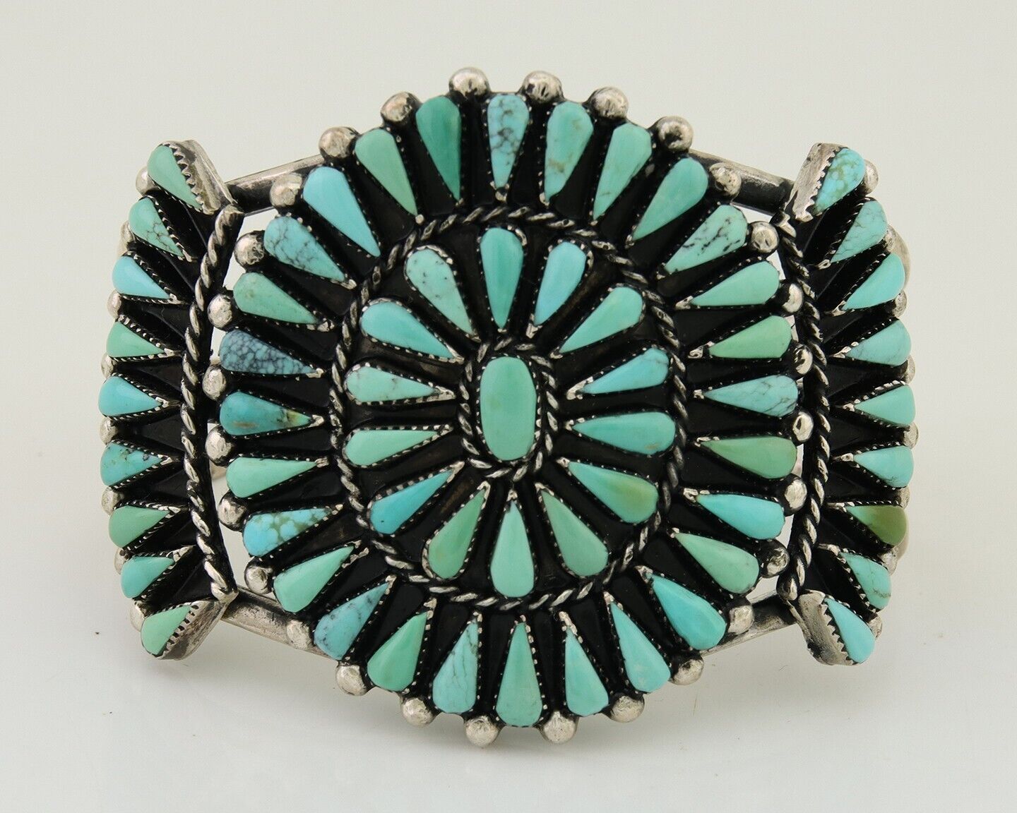 Navajo Bracelet 925 Silver Natural Blue Turquoise Signed JR C.80's