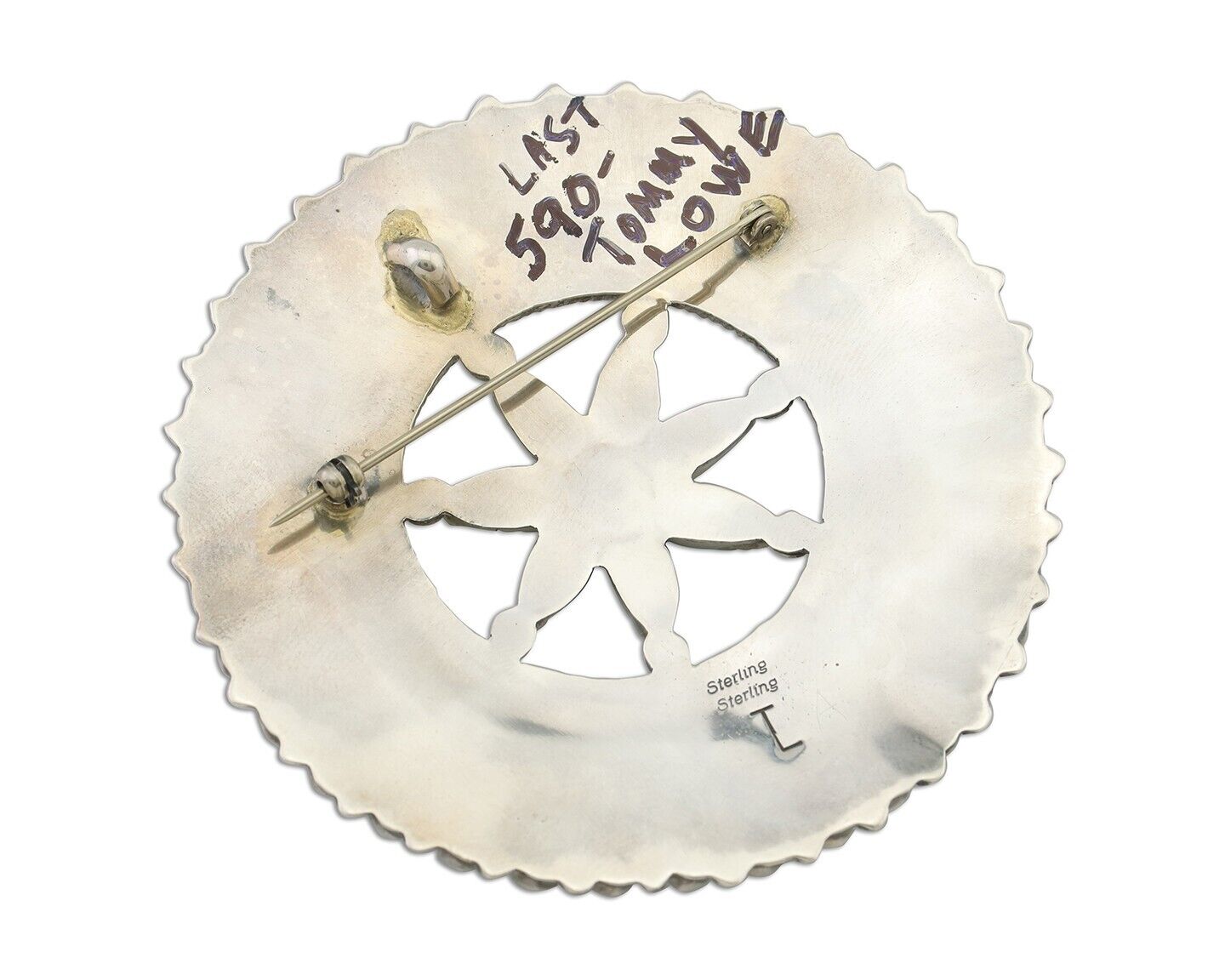 Navajo Pin Pendant 925 Silver Blue Turquoise Signed Tommy Lowe C.80's