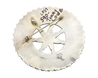 Navajo Pin Pendant 925 Silver Blue Turquoise Signed Tommy Lowe C.80's