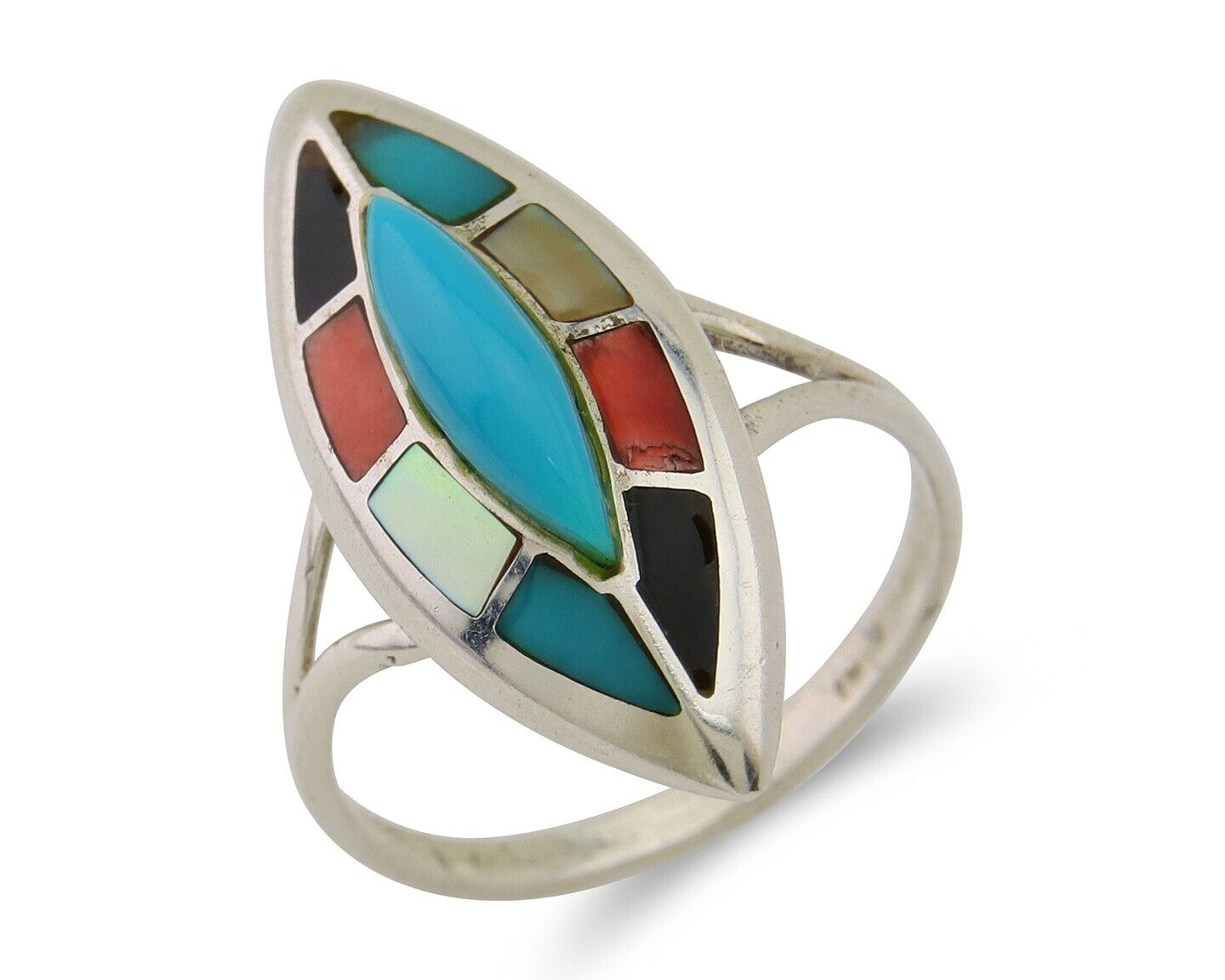 Navajo Ring 925 Silver Turquoise Shell Onyx Spiney Oyster Native Artist C80's