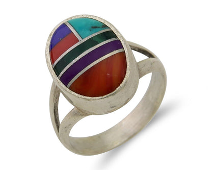 Navajo Ring 925 Sterling Silver Natural Gemstones Artist Signed Sunrise C.80's