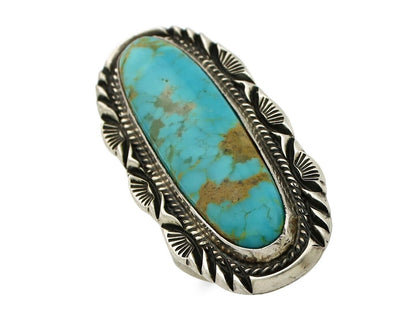 Navajo Ring 925 Silver Natural Mined Turquoise Artist Signed Mike Begay C.80's