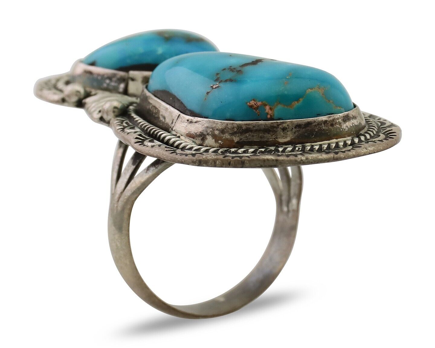 Navajo Handmade Ring 925 Silver Natural Tuquoise Artist Signed Tom Willeto C.80s