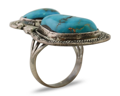 Navajo Handmade Ring 925 Silver Natural Tuquoise Artist Signed Tom Willeto C.80s