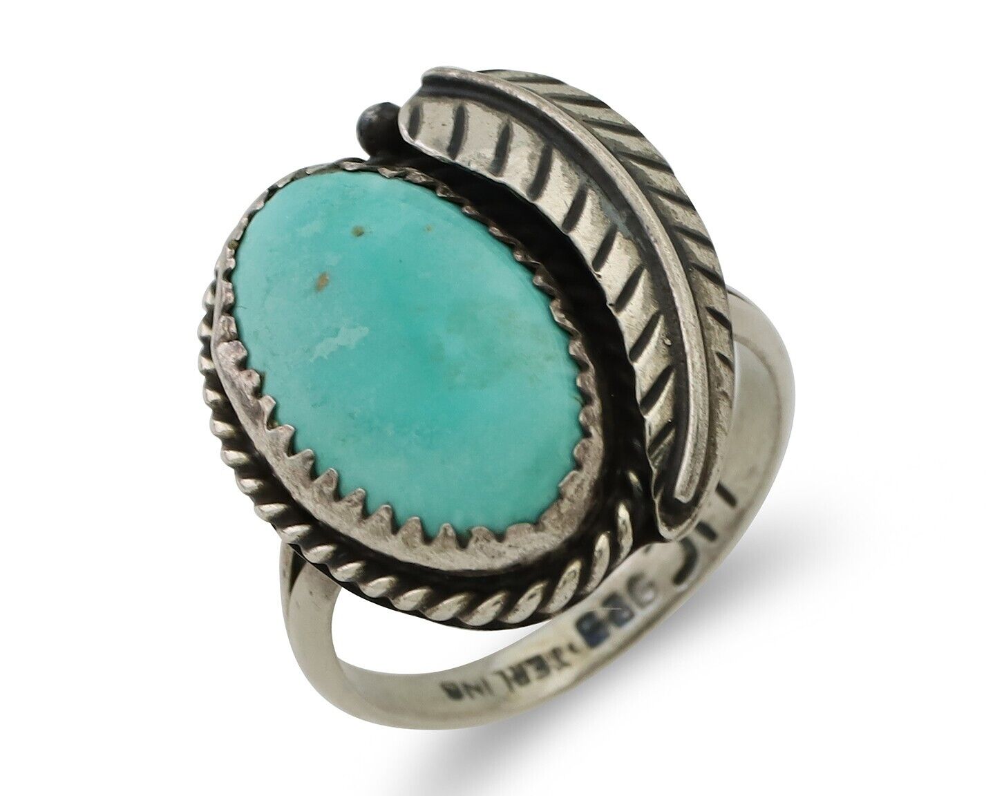Navajo Ring 925 Silver Blue Kingman Turquoise Native American Artist C.80's