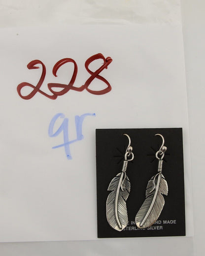 Navajo Eagle Feather Dangle Earrings 925 Silver Native American Artist C.80's