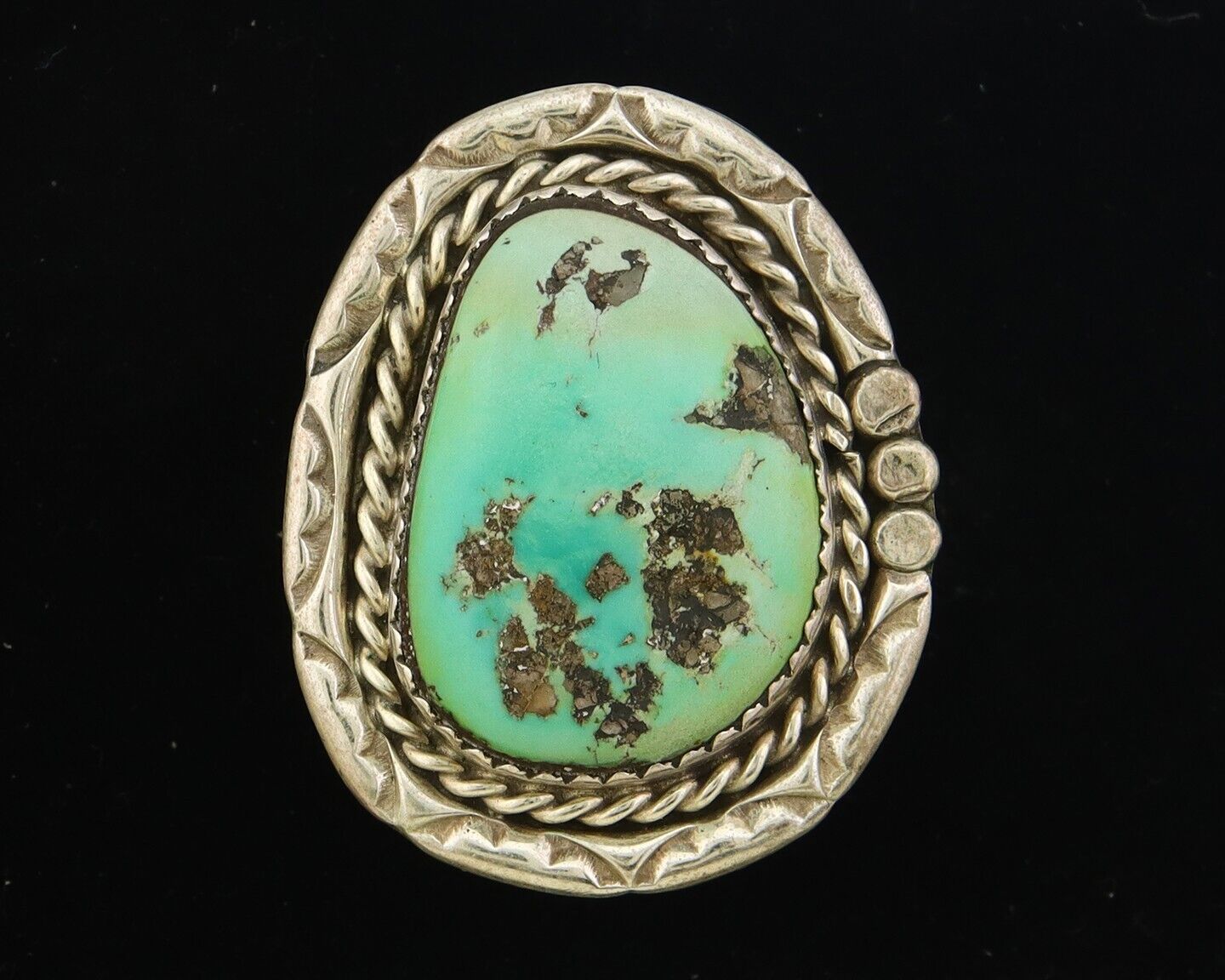 Navajo Ring 925 Sterling Natural Blue Turquoise Native Artist C.80's Size 9.5