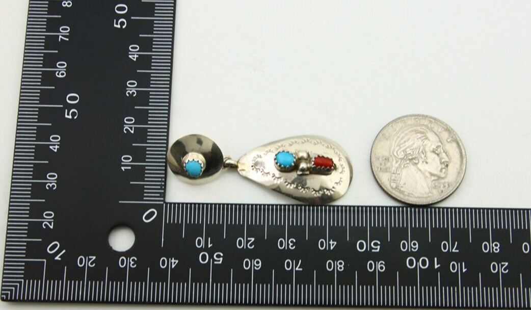 Navajo Earrings 925 Silver Turquoise & Coral Artist Signed Leeann Lee C.80's