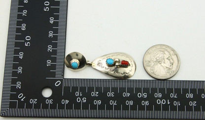 Navajo Earrings 925 Silver Turquoise & Coral Artist Signed Leeann Lee C.80's