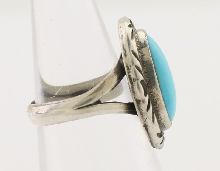Navajo Ring 925 Silver Sleeping Beauty Turquoise Artist Signed SC C.80's