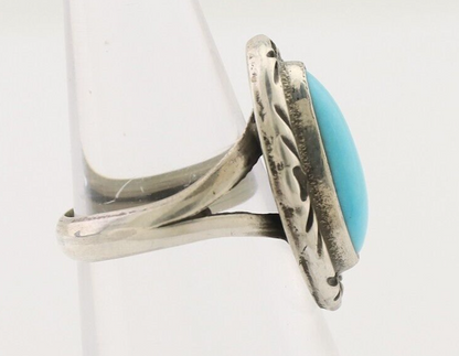 Navajo Ring 925 Silver Sleeping Beauty Turquoise Artist Signed SC C.80's