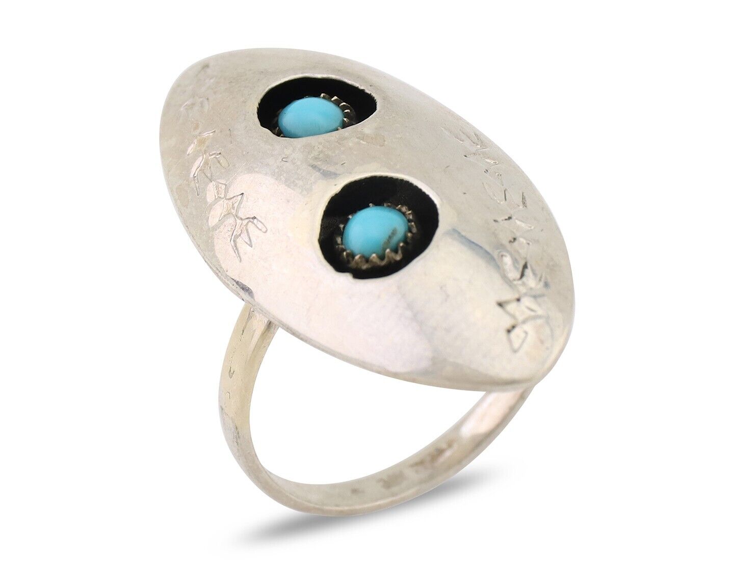 Navajo Ring 925 Silver Natural Blue Turquoise Native American Artist C.80's