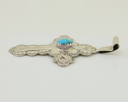 Navajo Cross Hand Stamped Pendant 925 Silver Turquoise Artist Gilbert Lee C.80's