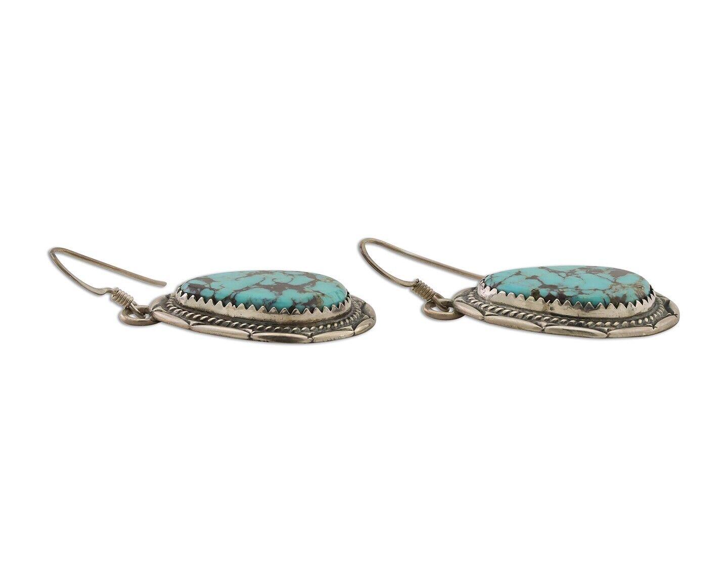 Navajo Dangle Earrings 925 Silver Whole Blue Turquoise Signed Begay C.80's