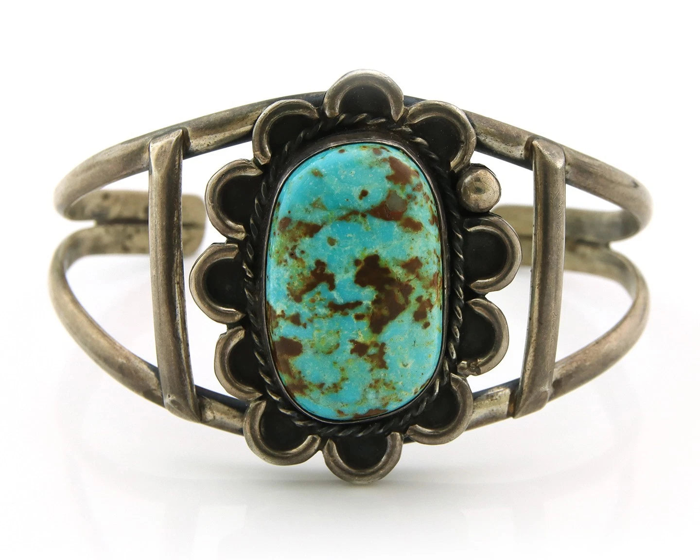 Navajo Cuff Bracelet Sterling Silver Turquoise Vintage Artist Signed JP