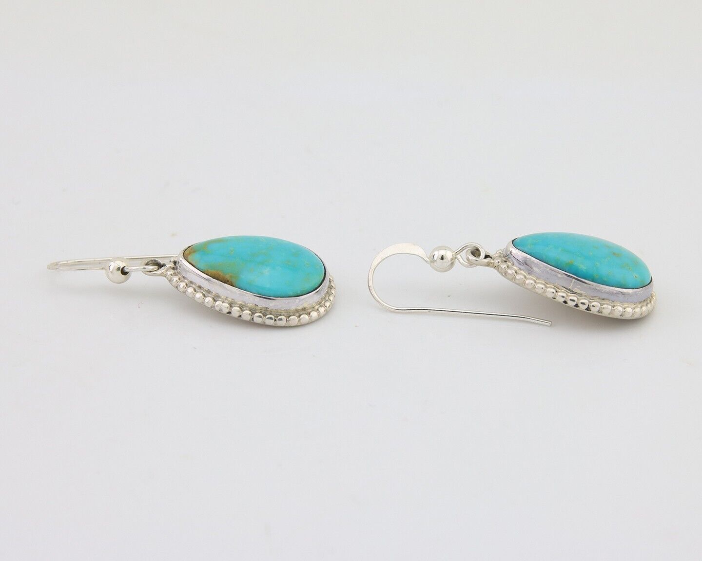 Navajo Dangle Earrings 925 Silver Natural Turquoise Artist Signed Montoya C.80's