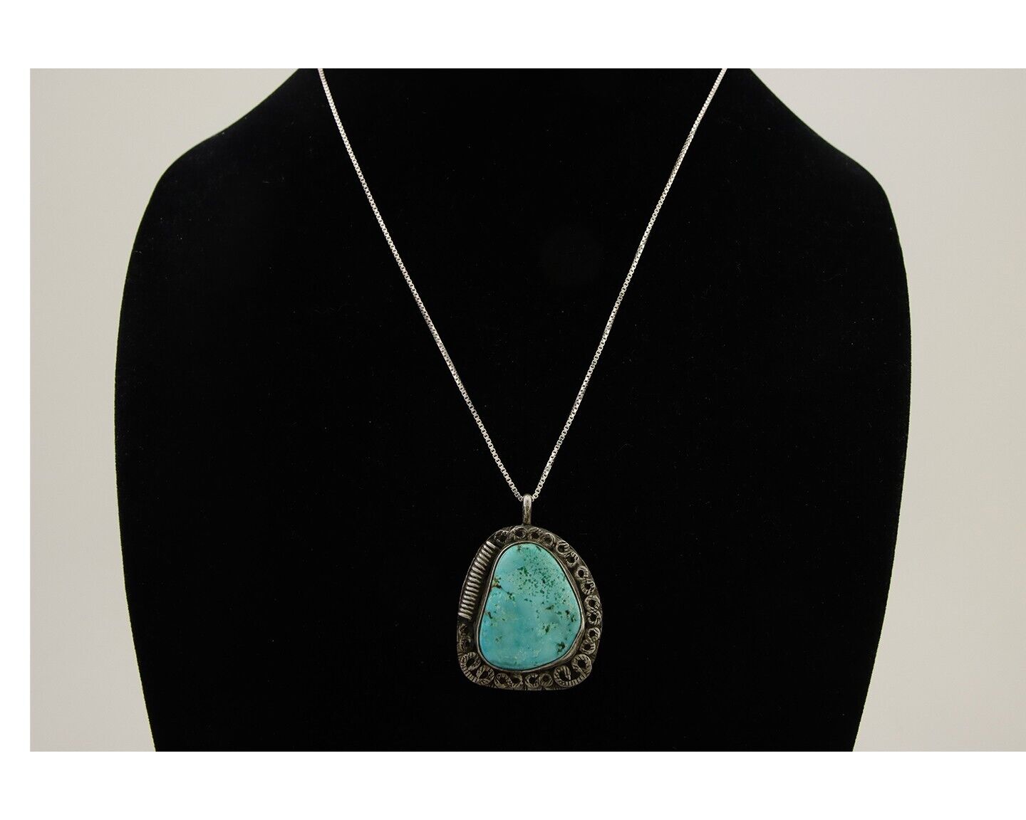 Navajo Pendant 925 Silver Turquoise Native Artist Signed The Blue Indian 1995