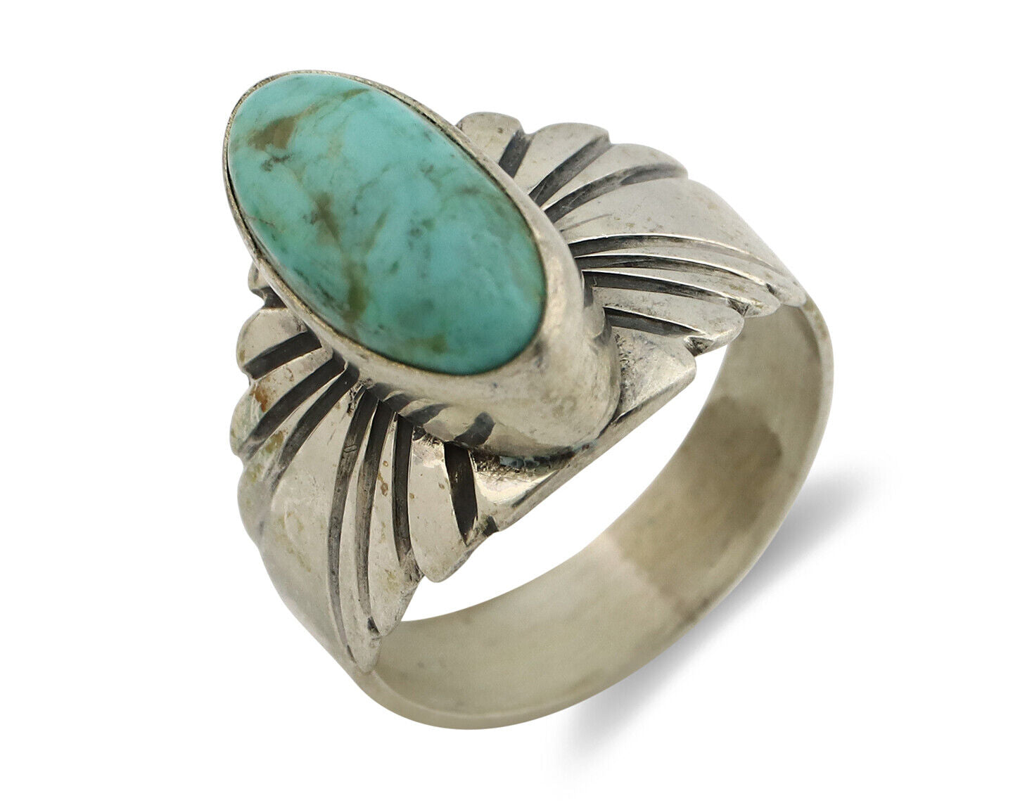 Navajo Ring .925 Silver Kingman Turquoise Artist Signed Apache C.80's