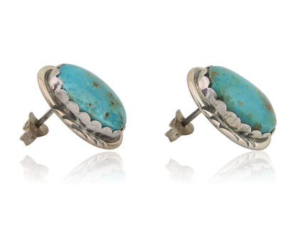 Navajo Earrings 925 Blue Kingman Turquoise Native American Artist C80s
