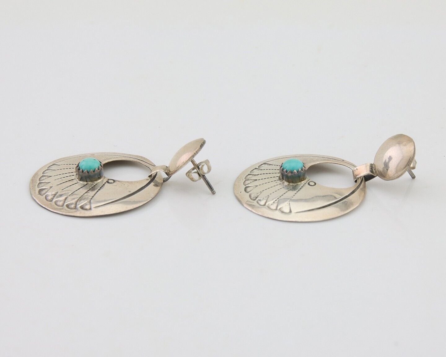 Navajo Dangle Earrings 925 Silver Natural Turquoise Native American Artist C80s