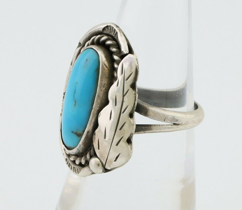 Navajo Handmade Ring 925 Silver Natural Turquoise Signed Jason Livingston C.80's