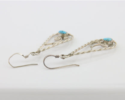 Navajo Dangle Earrings 925 Silver Natural Turquoise Artist Signed JB C.80's