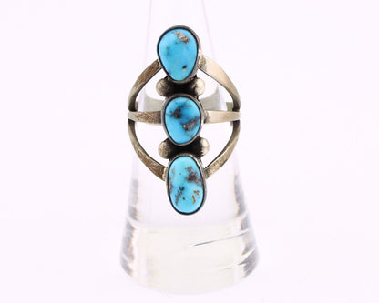 Navajo 3 Stone Ring 925 Silver Blue Turquoise Native American Artist C.80's