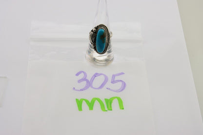 Navajo Ring 925 Silver Natural Blue Turquoise Native American Artist C.80's