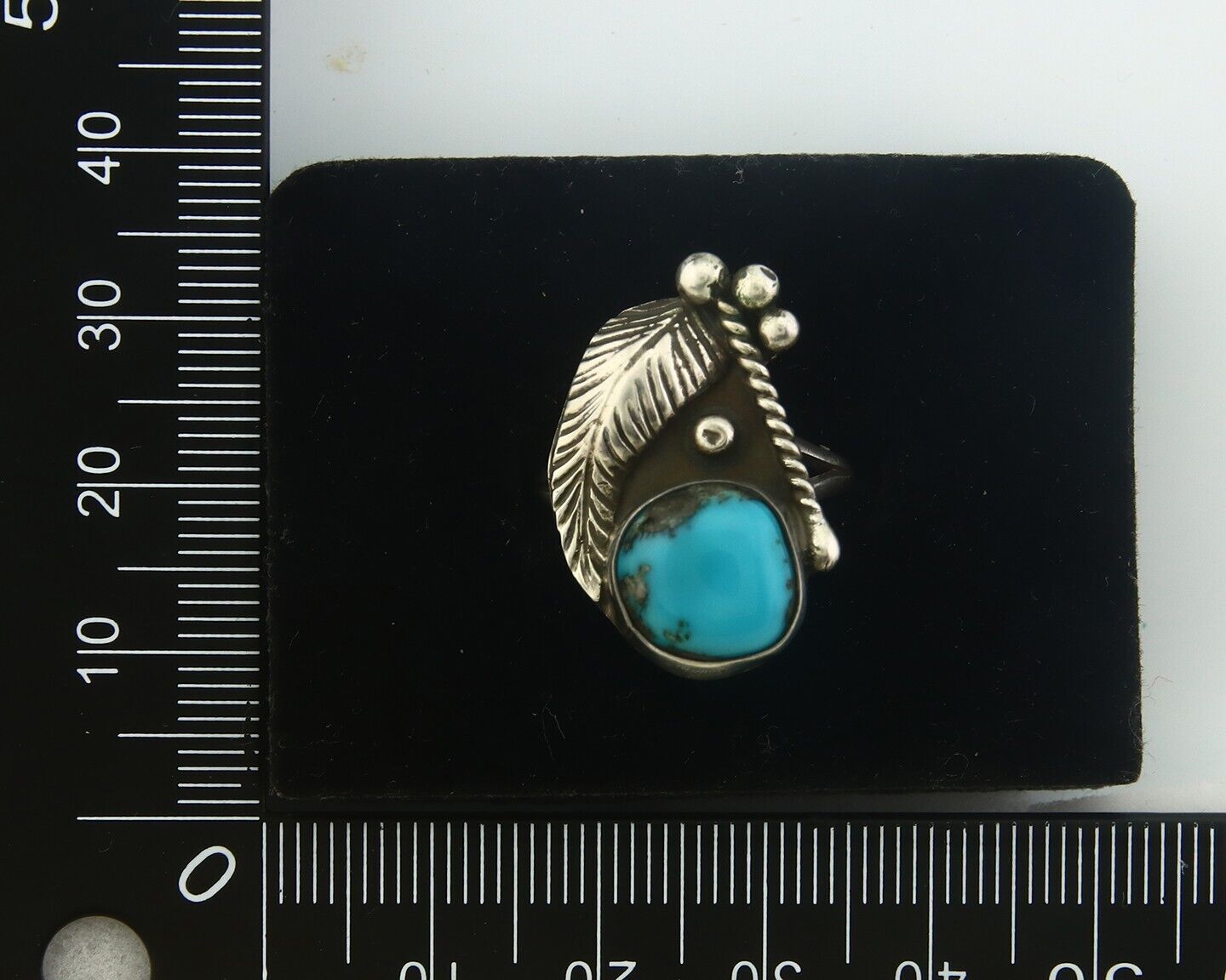 Navajo Ring 925 Sterling Turquoise Handmade Signed Big B C.80's Size 6.75