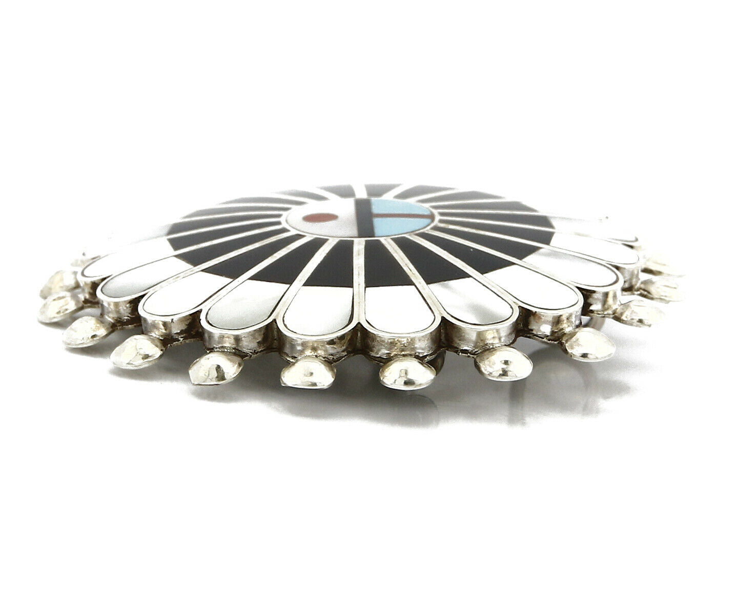 Zuni Signed Artist Victoria Unkestine Inlaid .925 SOLID Silver Tewa Pendant Pin