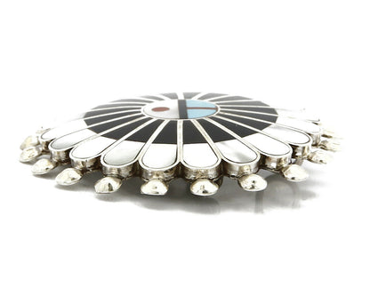Zuni Signed Artist Victoria Unkestine Inlaid .925 SOLID Silver Tewa Pendant Pin