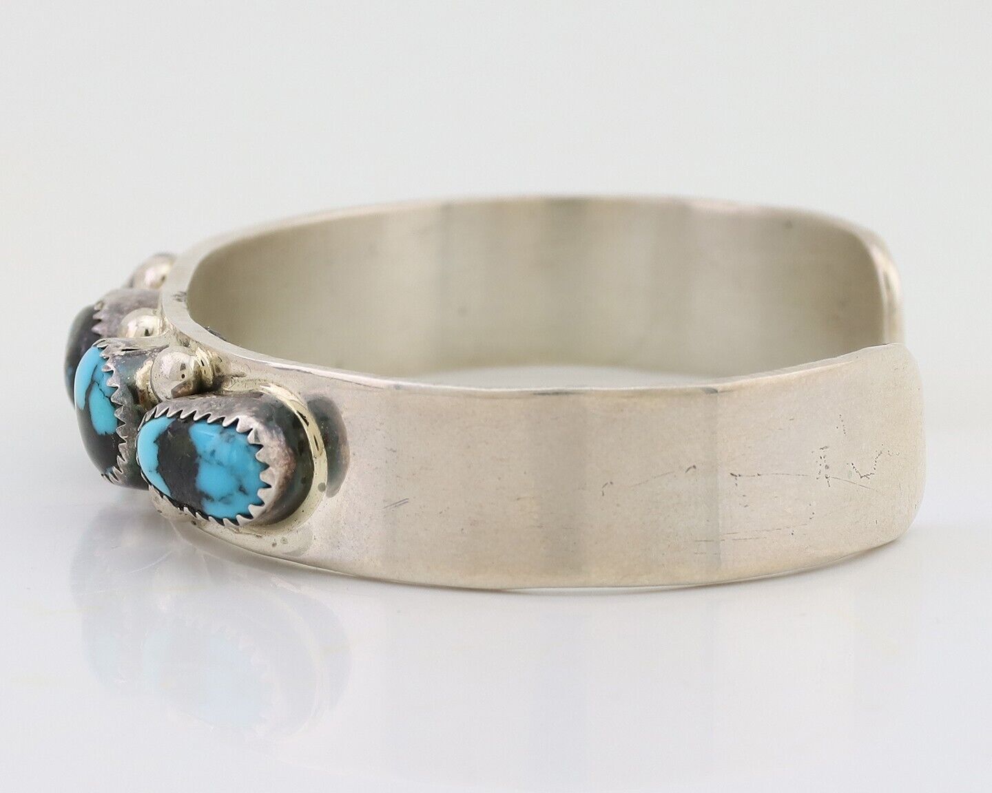 Navajo Cuff Bracelet 925 Silver Natural Turquoise Signed C Jones C.80's